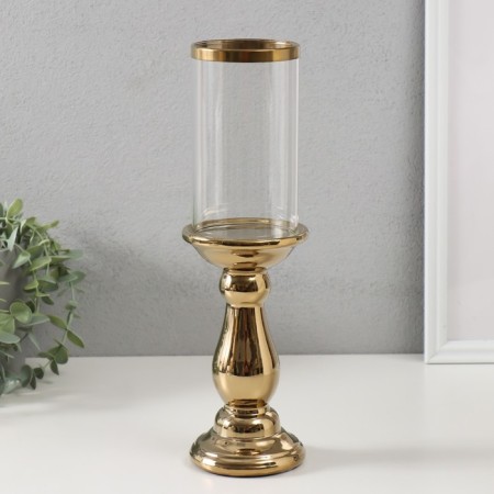 Ceramics candlestick, glass for 1 candle "Master" d = 8 cm gold 9.5x9.5x32 cm-1