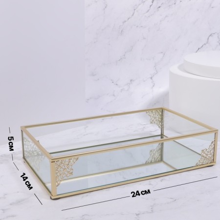 Great organizer for storage, glass, with a mirror -bottom, 1 section, 24 × 14 × 5 cm, transparent/copper color-1