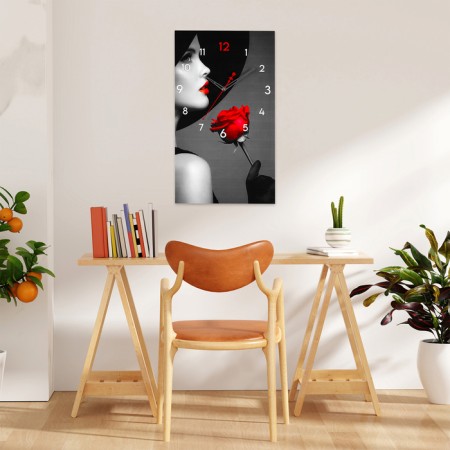 Carty clock wall-mounted interior "Girl with a red rose", silent, 35 x 60 cm-1