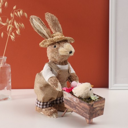 Decor "Bunny with a chicken in a cart" 10x30x27 cm-3