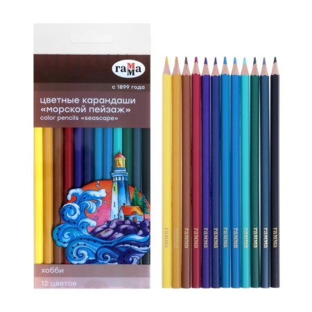 Pencils of 12 colors "Marine landscape", PVC