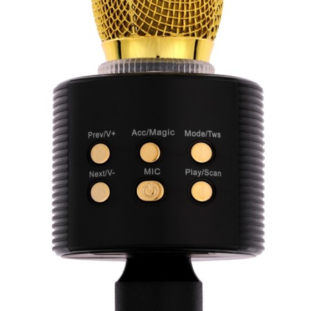 Portable karaoke microphone, 5 watts, 1200 mAh, LED, black and golden-1
