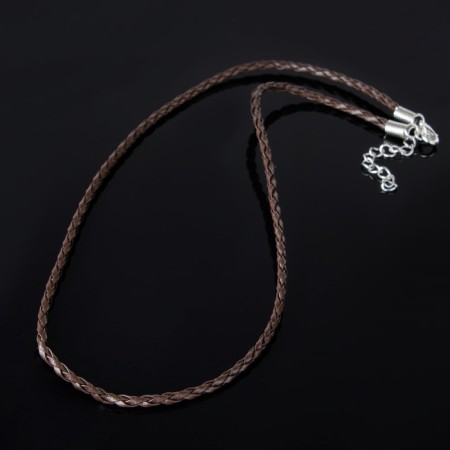 Waxed leather cord d = 3 mm, l = 45 cm, brown color, pigtail
