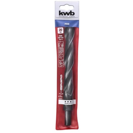 KWB metal drill, 20x205 mm, reduced shank 13 mm, steel HSS-R-1