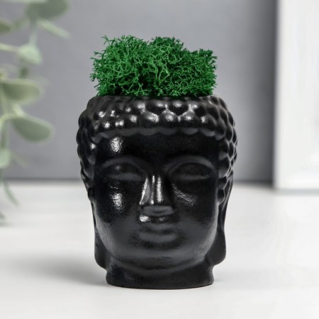 Concrete Kashpo "Buddha" with moss 7*6 cm black (moss green stabilized)