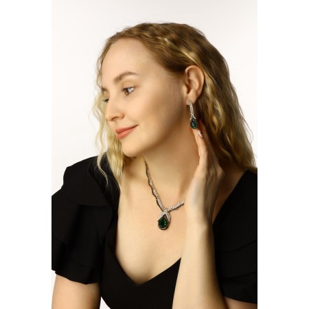 Set 2 objects: earrings, necklace “Phoenix” drop, white-idle color in gold, 35cm-8