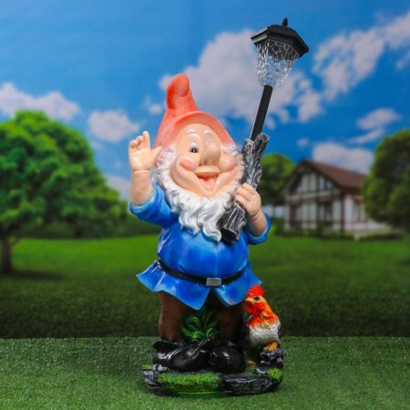 Garden Light "Dwarf with a lantern and a rooster" 31x23x56cm-9