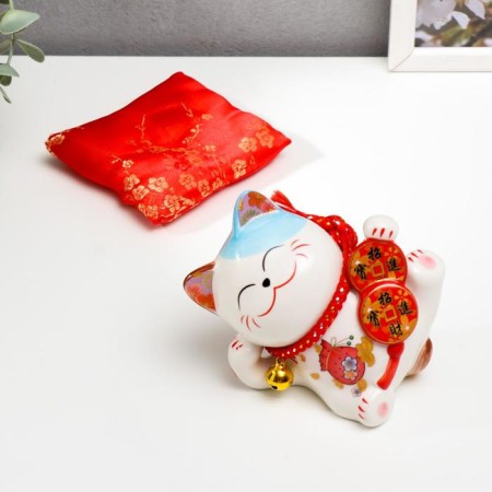 Pigger Ceramics "Cat Mani-Neko with coins on the rug" 10x12.5x7 cm-5