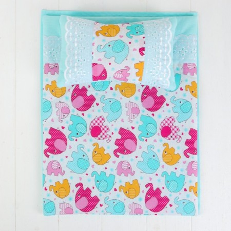 Bed linen for dolls "Elephants", sheet, blanket, pillow-4