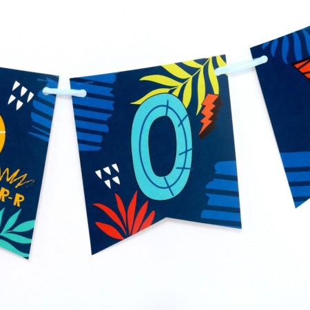 Paper garland with a dinosaur tape-3
