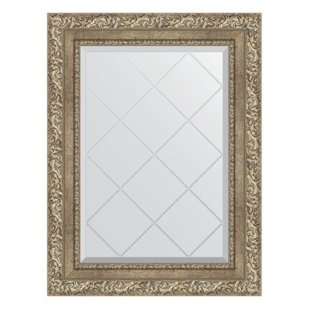 Mirror with engraving in the baguette frame, an antique silver vignette 85 mm, 55x72 cm