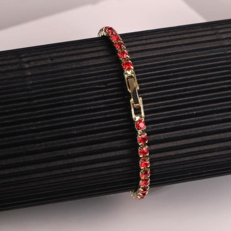 Bracelet with rhinestones "shining" thin thread, red color in gold, 18 cm-5