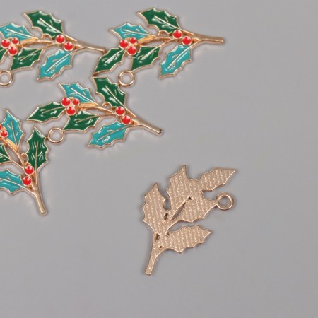 Decor for creativity metal, enamel "Branch of mountain ash" 3.3x1.9 cm-1