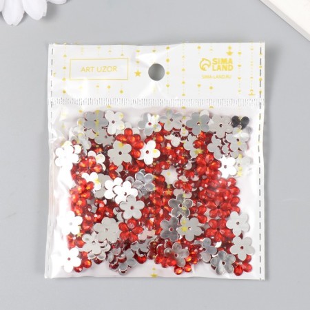 Decor for creativity Plastic 1 Puncture "Rhinestone Flower. Red" set 150 pcs 1.2x1.2 cm-3