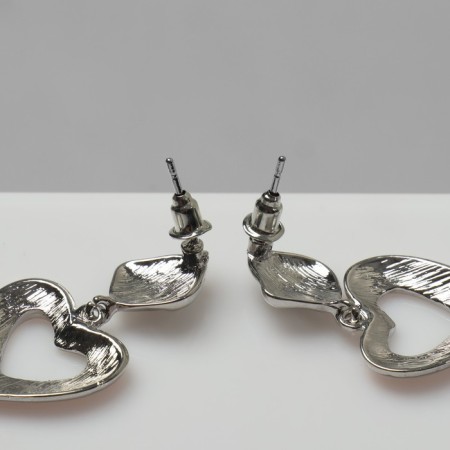 Emall earrings "Heart" inspiration, pink color in silver-1