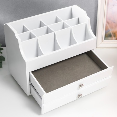 Casket wood for jewelry and cosmetics 2 drawers white 26x16.5x21.7 cm-3