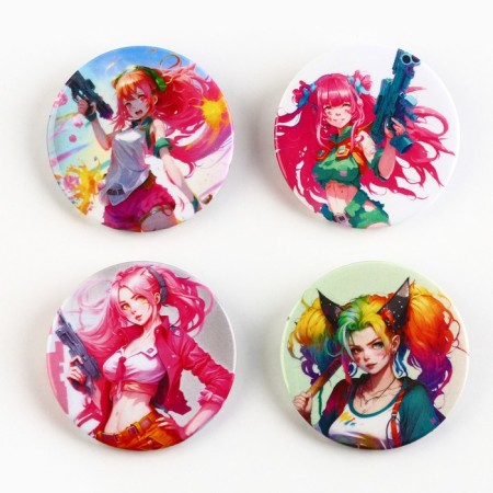 Metal anime icon, set “Bright girls”, D = 38 mm, 4 pcs.-1