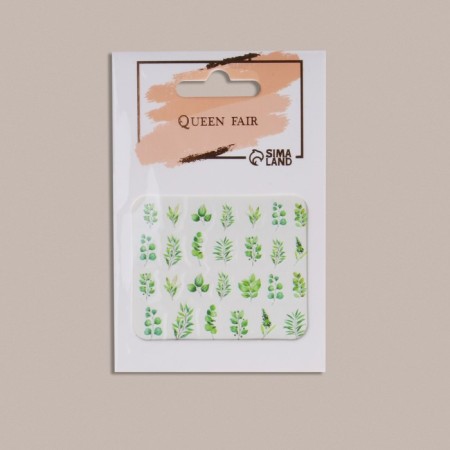 Slider - nail design "Leaflets", packing 6 pcs, green color-1