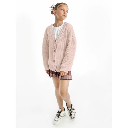Cardigan for girls, height 128 cm, white-pink color