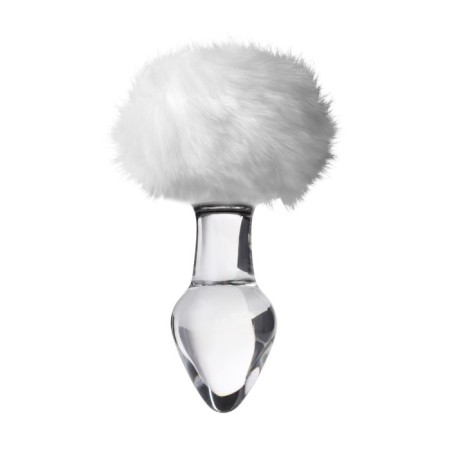 Sexus Glass anal plug, glass, with a white tail, transparent, 14 cm, d = 4 cm-1
