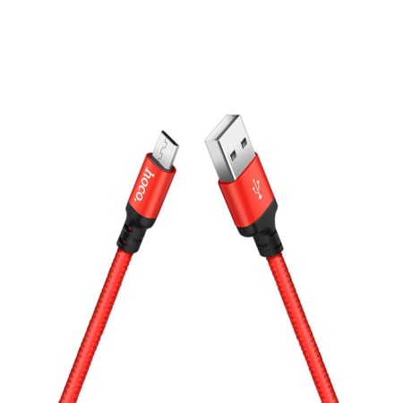 Hoco X14 cable, micro usb - usb, 2.4 a, 1 m, fast charging, nylon braid, black and red-2