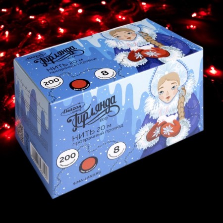 Garland “thread” 20 m, IP20, transparent thread, 200 LED, red glow, 8 modes, 220 V-2