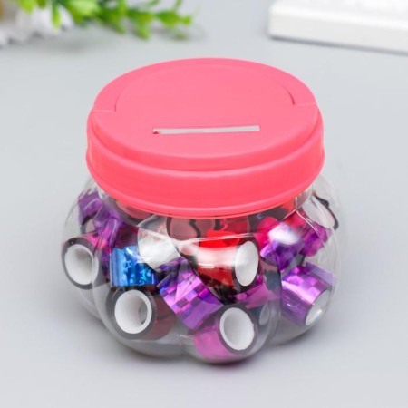 Adhesive tape plastic in the jar "holography" (set 40 pcs) MIXs 1.2cmx2.8m 7.5x8.5x8.5cm-1