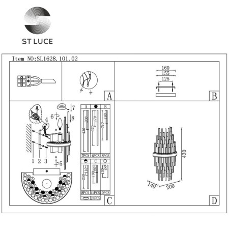 Sconces st. SL1628.101.02. TERAMO. 2x40 watts, E14, 20x43 cm, chromium color-5