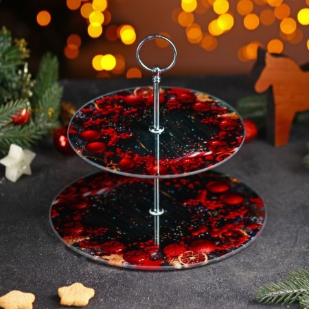 Glass 2-tier shade “New Year's Wreath”, D = 25/20 cm-1