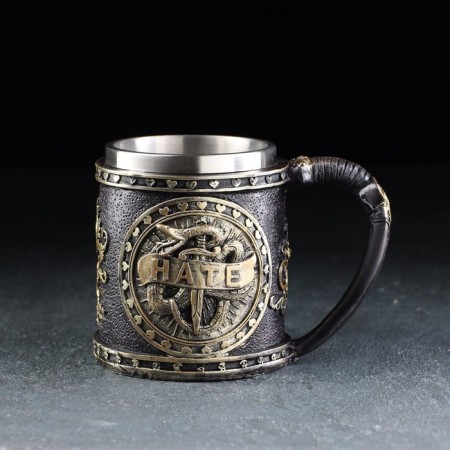 Stainless steel mug "Hate", 400 ml, silver color-4