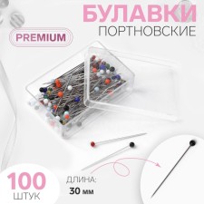 Portnovsky Premium pins, glass head, 30 mm, 100 pcs, colorful color