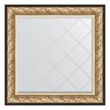 Mirror with engraving in the baguette frame, Baroque gold 106 mm, 90x90 cm