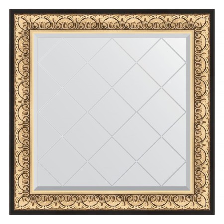 Mirror with engraving in the baguette frame, Baroque gold 106 mm, 90x90 cm
