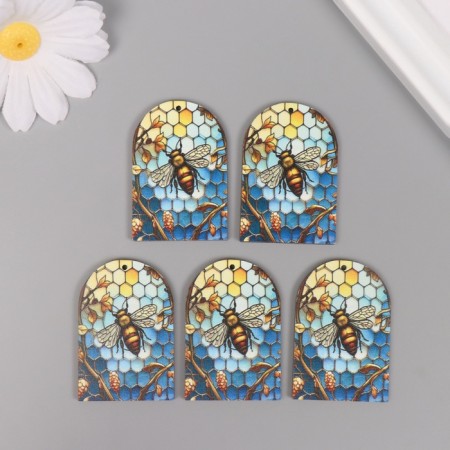 Decor for creativity wood "Bee and honeycomb. Stained glass" 4.4x3x0.3 cm-2