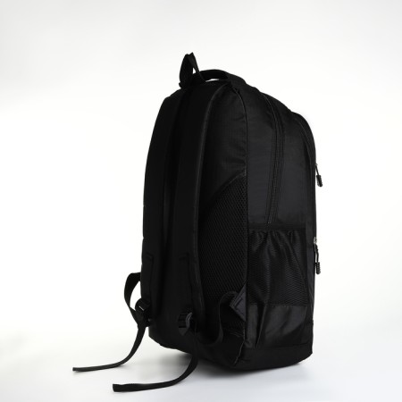 Young backpack from textiles with a zipper, 4 pockets, black/orange color-3