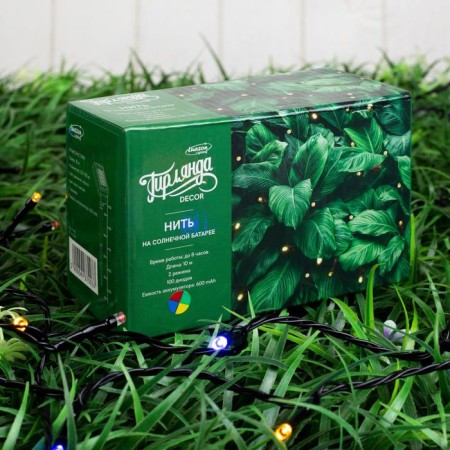 Garland “thread” 10 m, IP44, dark thread, 100 LED, glow of multi, 2 modes, solar battery-7