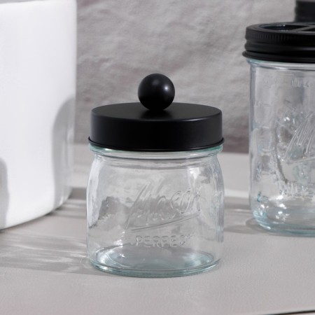 A set of bathroom accessories, 4 items (dispenser, glass for brushes, 2 jars), black color-1