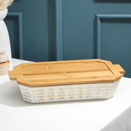 Marmite of heat -resistant ceramics rectangular, 2 l, 41 × 22.5 × 13 cm, white color-2