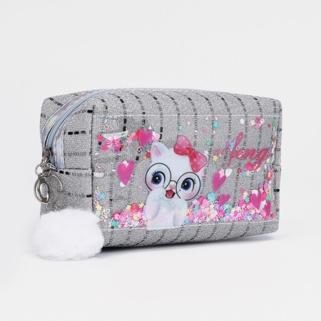 Cosmetic bag with lightning, silver color