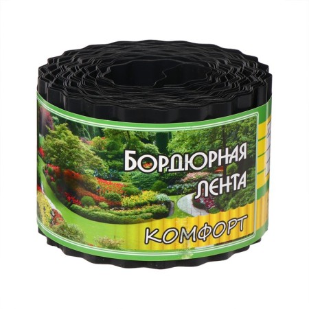 Border tape, 0.1 × 9 m, thickness 0.6 mm, plastic, corrugation, black, Greengo-6
