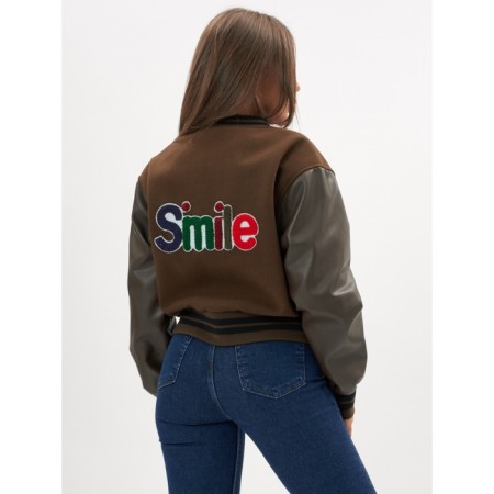 Leather bomber female color khaki, size 48-4