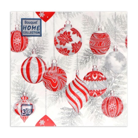 New Year's napkins Paper Home Collection "Red toys on silver", 3 layers, 33x33 cm, 20 pcs-1