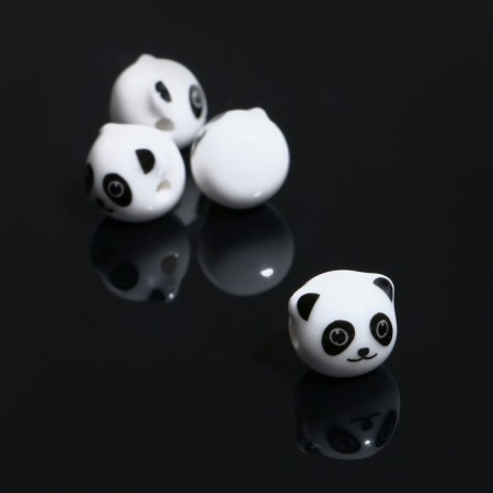 Panda ceramic bead, 1.2 × 1.2 × 1.2 cm, (set 4 pcs.), The color is white-black-1
