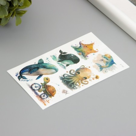 Tattoo on the body phosphorus with sparkles "Ocean inhabitants" 7.5x12 cm-1