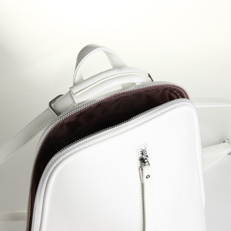 City backpack of artificial leather with lightning, white color-5