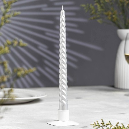 Candle twisted, 2.2x 25 cm, varnished in a thermal clock, silver metallic