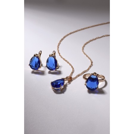 Set 3 objects: earrings, pendant, ring dimensionless "Edel" drop, blue color in gold, 45 cm-2