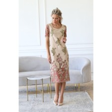 Women's dress, size 44, beige color, red