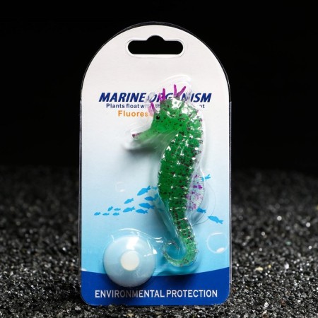 Decor for the Aquarium "Sea Horse" Silicone, with a neon effect, 2 x 4 x 10 cm, green 71088-1