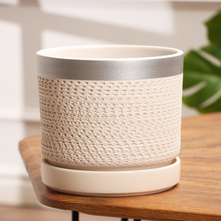 Flower pot "Brussels" White silver cylinder No. 3, 2.6 liters